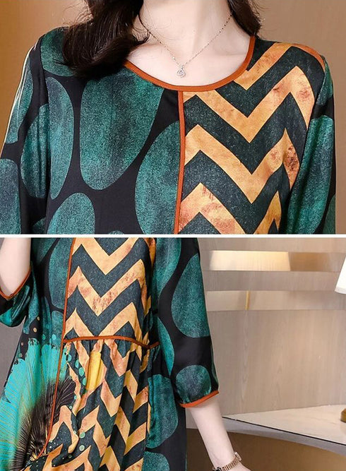 Glistening & Bright Silk O-Neck Floral High End Fashion Bohemian Cocktail Party Holiday Vestidos